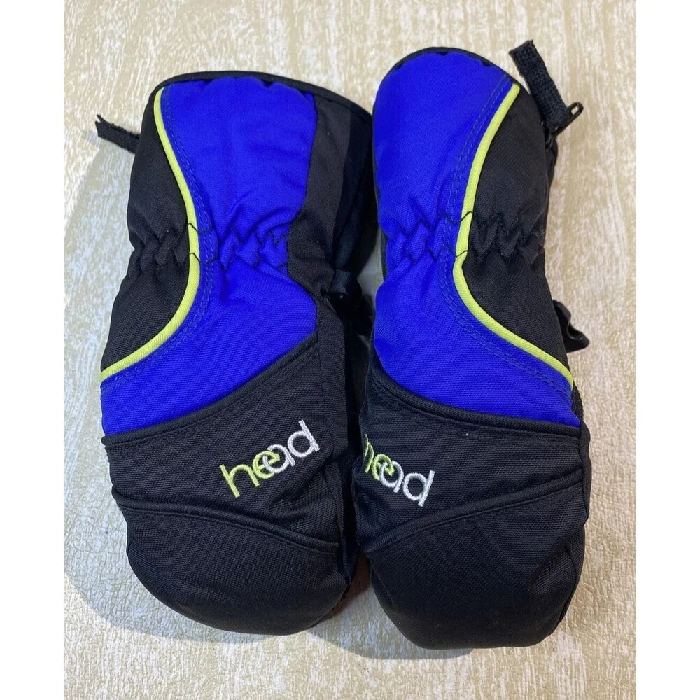 New HEAD DuPont Sorona Thermal Fleece Kids Mittens Black and Blue Size XXS